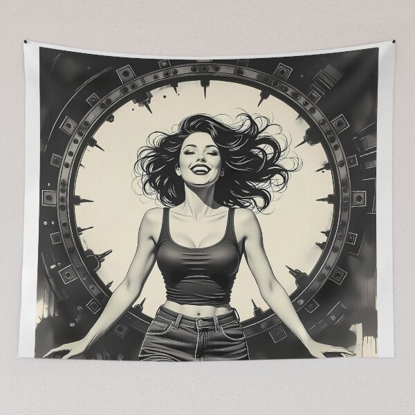 Item preview, Black And White Muse Walking Through Ink Halo designed and sold by ArtaFutura.
