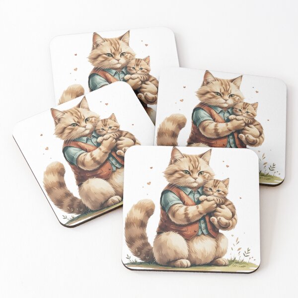 Item preview, Cute Cat Dad And Kitten Hugging Watercolor Father's Day designed and sold by AQUILAKREO.