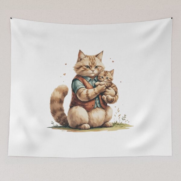 Item preview, Cute Cat Dad And Kitten Hugging Watercolor Father's Day designed and sold by AQUILAKREO.