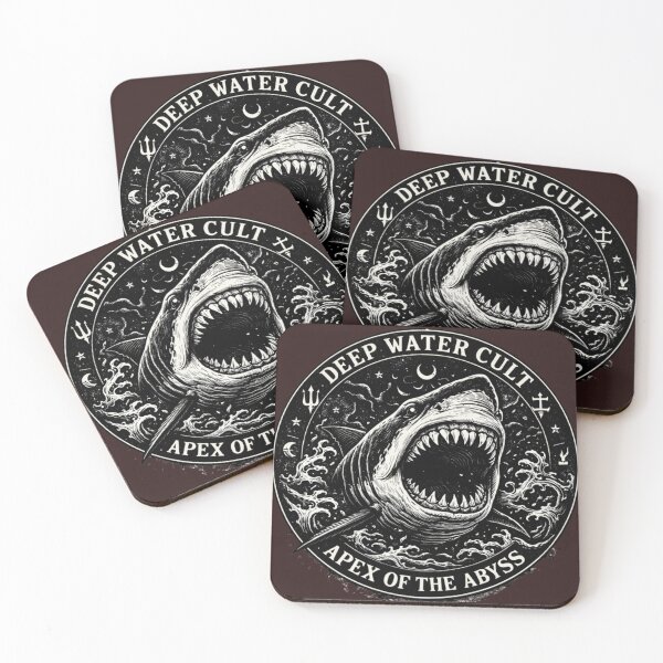 Item preview, Deep Water Cult Shark T-Shirt – Dark Ocean Tattoo Design, Apex Predator Blackwork Graphic designed and sold by yofeustore.