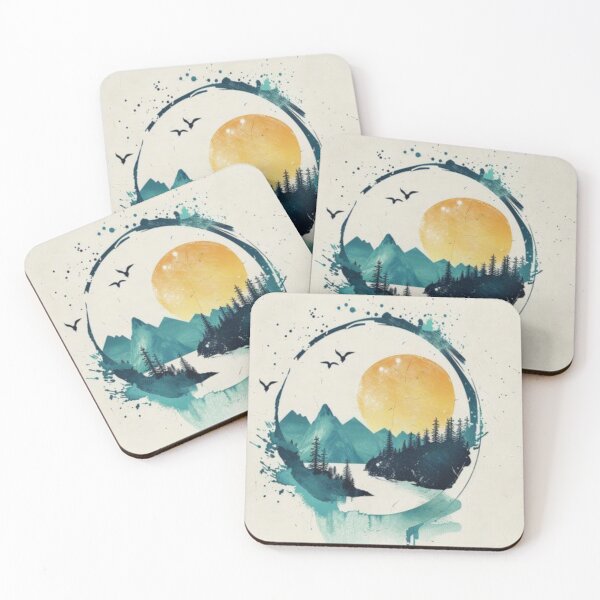 Item preview, Circular watercolor mountain sunset landscape  designed and sold by NivyasArtistry.