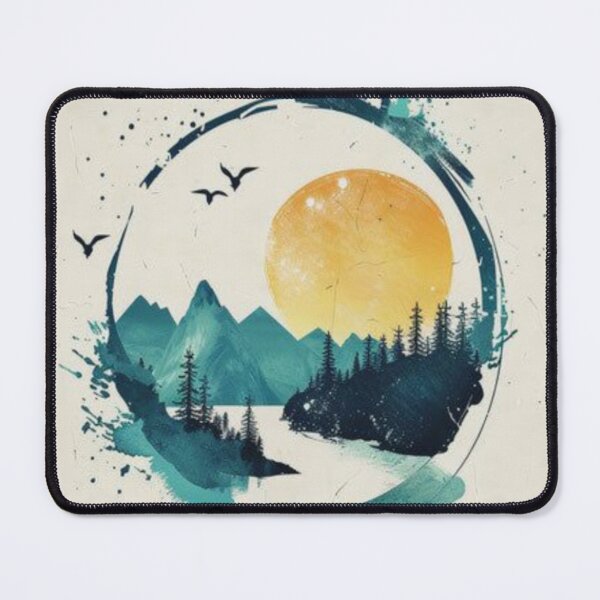 Item preview, Circular watercolor mountain sunset landscape designed and sold by NivyasArtistry.