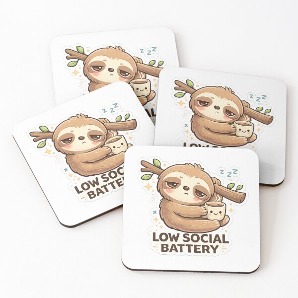 Item preview, Low Social Battery Sloth Sticker – Cute Sleepy Sloth with Coffee Kawaii Aesthetic Funny Introvert Mood designed and sold by ZenGrowth4.