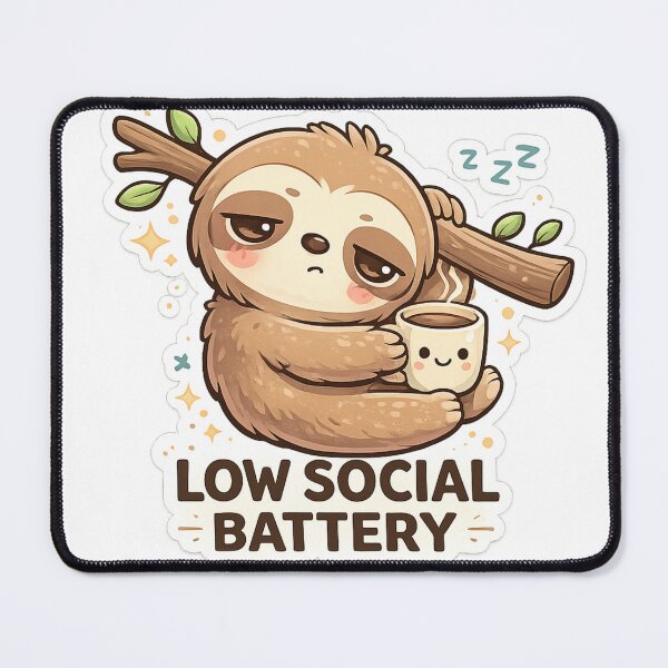 Item preview, Low Social Battery Sloth Sticker – Cute Sleepy Sloth with Coffee Kawaii Aesthetic Funny Introvert Mood designed and sold by ZenGrowth4.