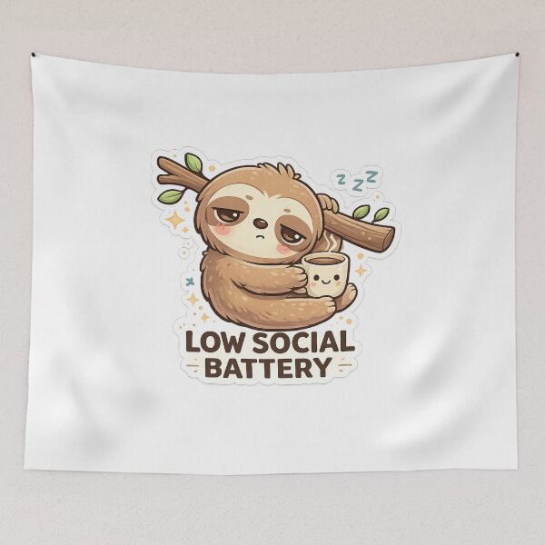 Item preview, Low Social Battery Sloth Sticker – Cute Sleepy Sloth with Coffee Kawaii Aesthetic Funny Introvert Mood designed and sold by ZenGrowth4.