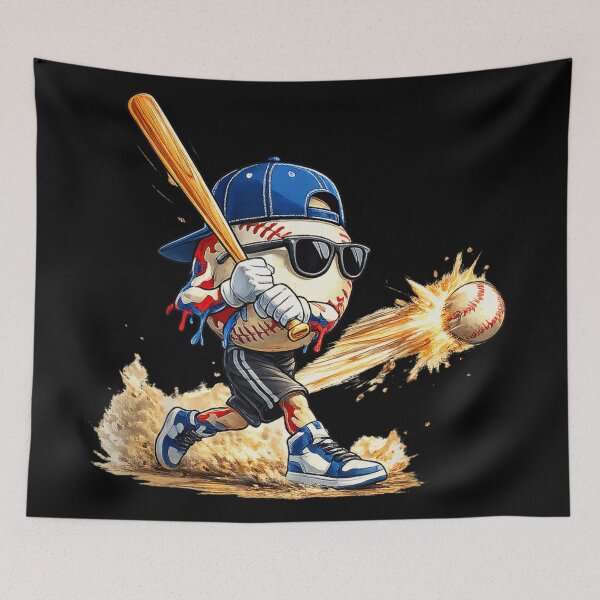 Item preview, Cool Baseball Character Hitting Home Run With Sunglasses And Blue Cap designed and sold by HarinDonreka.