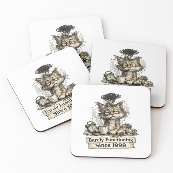 Item preview, Barely Functioning Since 1998 Funny Tired Cat designed and sold by DigiWoosh.