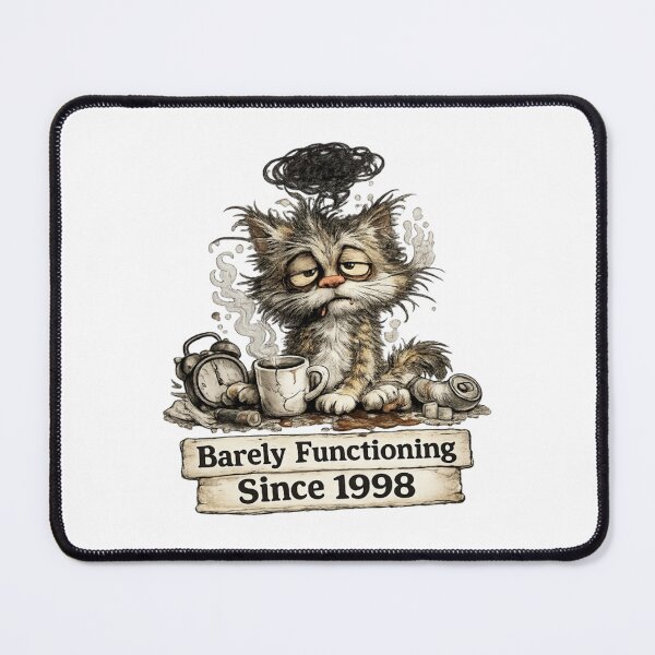 Item preview, Barely Functioning Since 1998 Funny Tired Cat designed and sold by DigiWoosh.