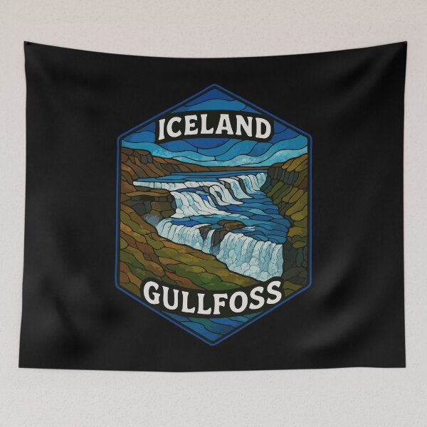 Item preview, Gullfoss Iceland Landscape Stained Glass Travel designed and sold by TomFrontierArt.