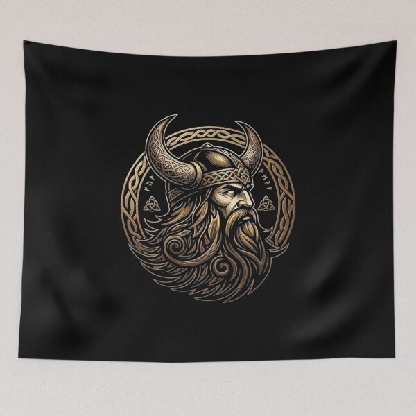 Item preview, Viking Warrior Profile Gold Norse Emblem Art designed and sold by Remix Vision.