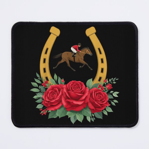 Item preview, Traditional Horse Racing Jockey With Golden Horseshoe And Red Roses Illustration designed and sold by HarinDonreka.