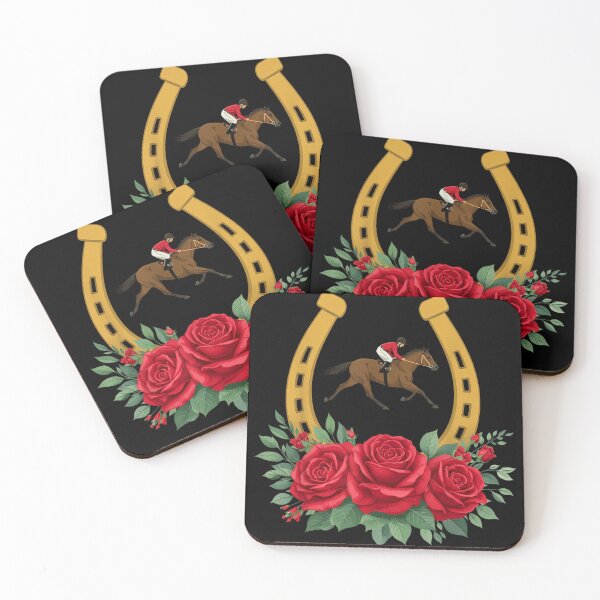Item preview, Traditional Horse Racing Jockey With Golden Horseshoe And Red Roses Illustration designed and sold by HarinDonreka.