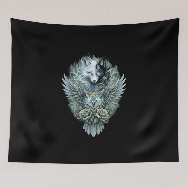 Item preview, Mystic Wolf and Owl Spiritual Totem Floral Art designed and sold by Remix Vision.