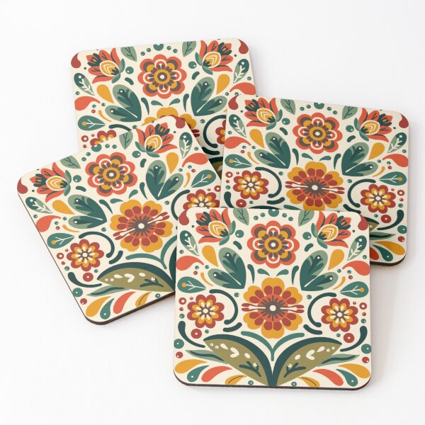 Item preview, Arte Popular Retro en Tonos Tierra: Flores de Otoño Estilo Folk designed and sold by LaPolilladPapel.
