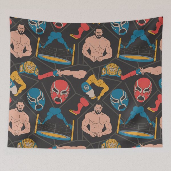 Item preview, WWE Wrestling Seamless Pattern – Masks, Belts & Ring Action designed and sold by Midnight Veil Designs.