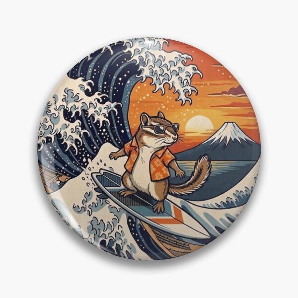 Item preview, Funny Chipmunk Surfer Kanagawa Wave Japanese Sunset Vintage Boys Girls Kids designed and sold by FurryHavenPH.