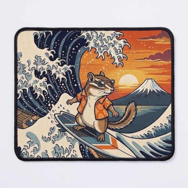 Item preview, Funny Chipmunk Surfer Kanagawa Wave Japanese Sunset Vintage Boys Girls Kids designed and sold by FurryHavenPH.