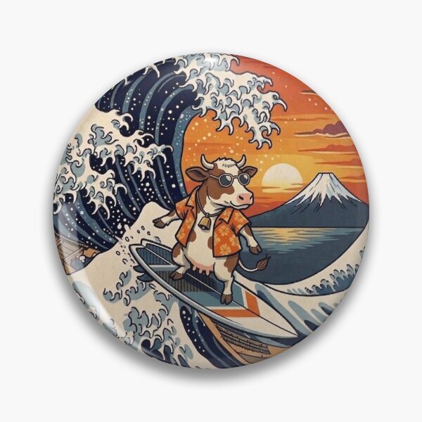 Item preview, Funny Cow Surfer Kanagawa Wave Japanese Sunset Vintage Boys Girls Kids designed and sold by FurryHavenPH.
