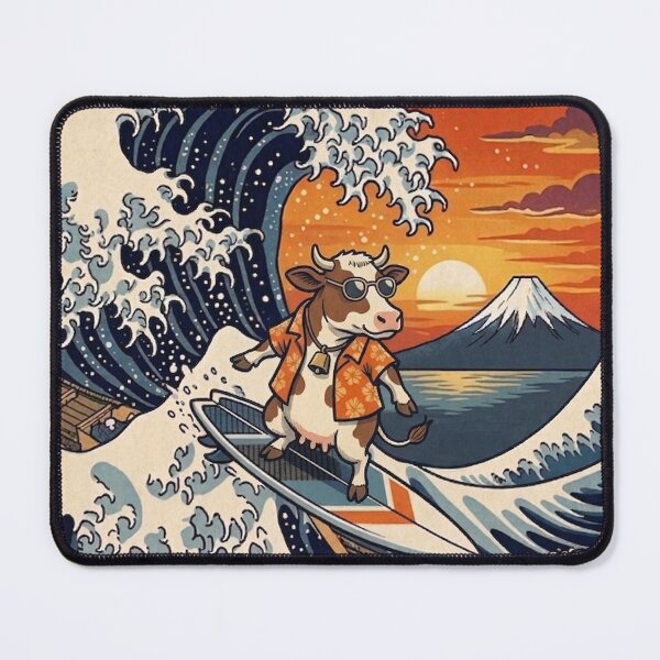 Item preview, Funny Cow Surfer Kanagawa Wave Japanese Sunset Vintage Boys Girls Kids designed and sold by FurryHavenPH.