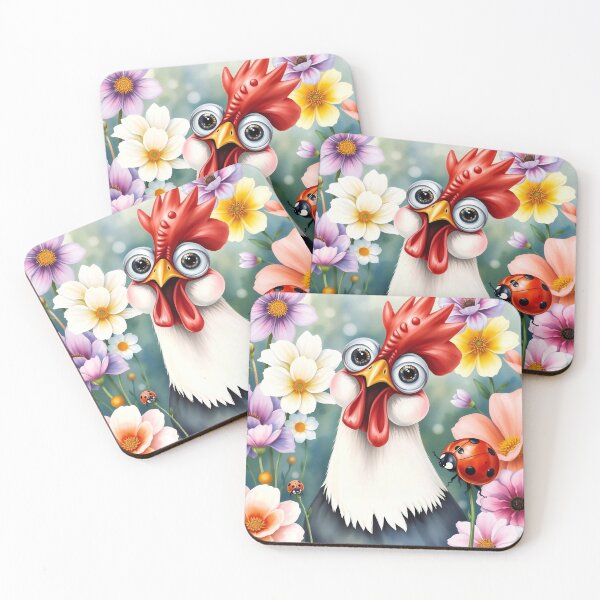 Item preview, Surprised Rooster in a Ladybug Garden designed and sold by Serene Strokes Art.