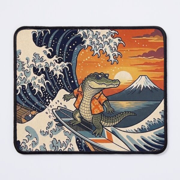 Item preview, Funny Crocodile Surfer Kanagawa Wave Japanese Sunset Vintage Boys Girls Kids designed and sold by FurryHavenPH.