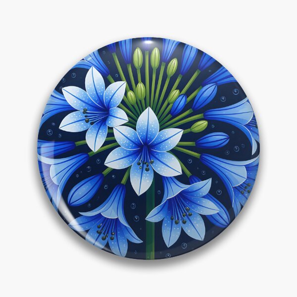 Item preview, Indigo agapanthus africanus covered in water droplets, backdrop of dark green leaves designed and sold by Ponted.