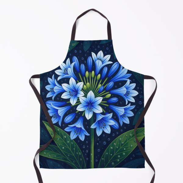 Item preview, Indigo agapanthus africanus covered in water droplets, backdrop of dark green leaves designed and sold by Ponted.