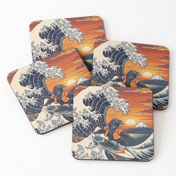 Item preview, Funny Crow Surfer Kanagawa Wave Japanese Sunset Vintage Boys Girls Kids designed and sold by FurryHavenPH.