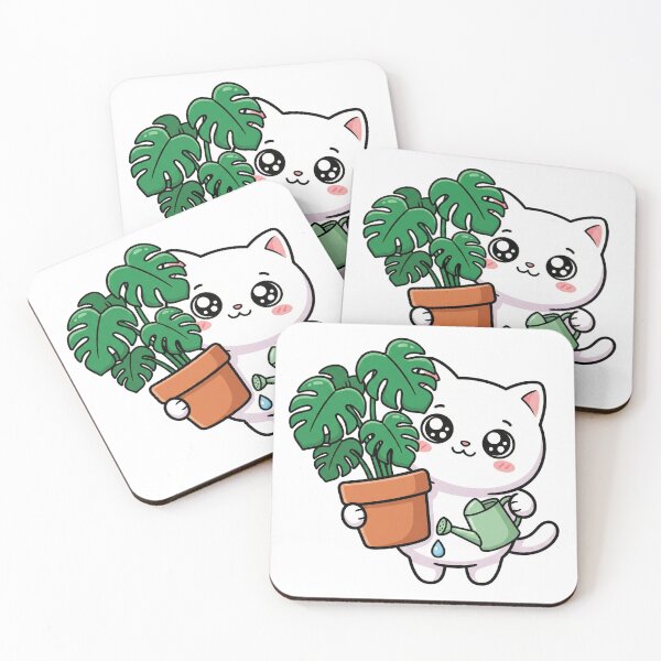 Item preview, Kawaii Plant Cat - Cute Kitten Gardener with Monstera and Watering Can designed and sold by Inna Myrien.