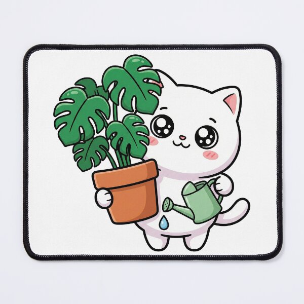Item preview, Kawaii Plant Cat - Cute Kitten Gardener with Monstera and Watering Can designed and sold by Inna Myrien.