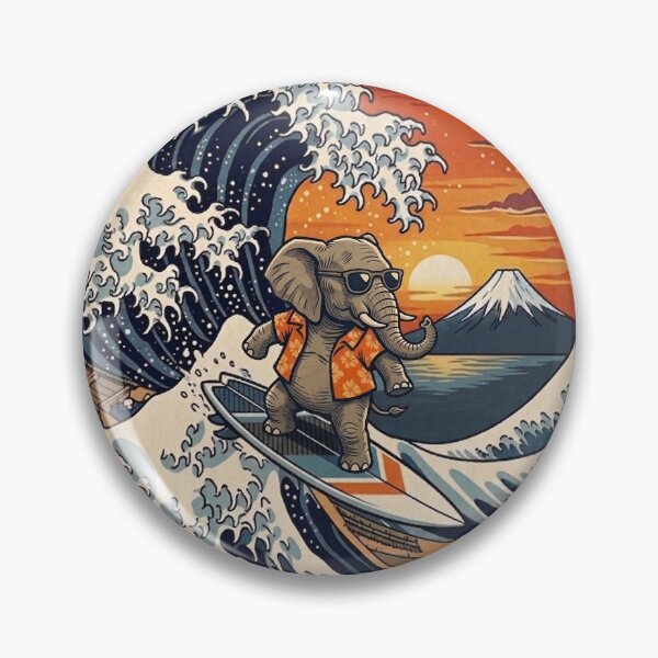 Item preview, Funny Elephant Surfer Kanagawa Wave Japanese Sunset Vintage Boys Girls Kids designed and sold by FurryHavenPH.