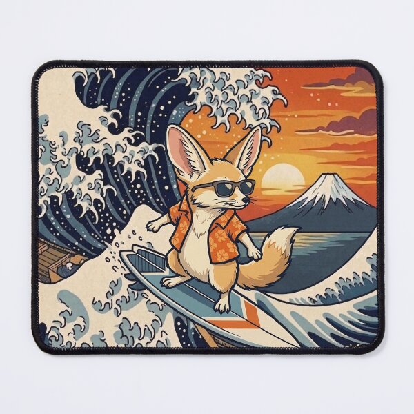 Item preview, Funny Fennec Fox Surfer Kanagawa Wave Japanese Sunset Vintage Boys Girls Kids designed and sold by FurryHavenPH.
