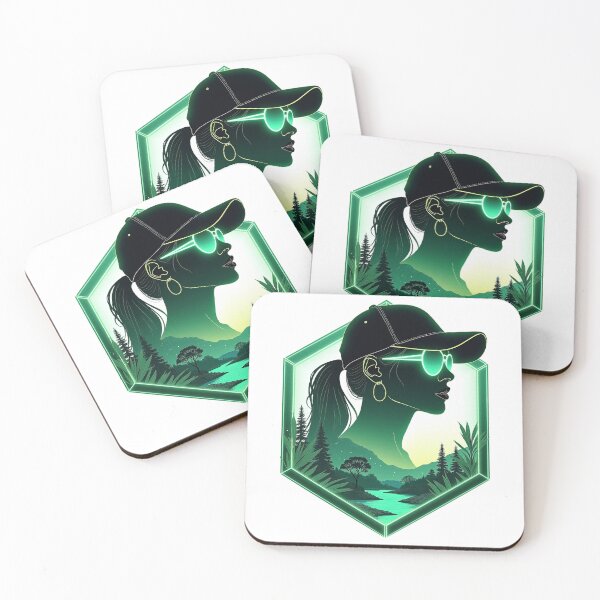 Item preview, Cyberpunk style emerald shield with neon forest inside a female silhouette designed and sold by GreenDreamArt.