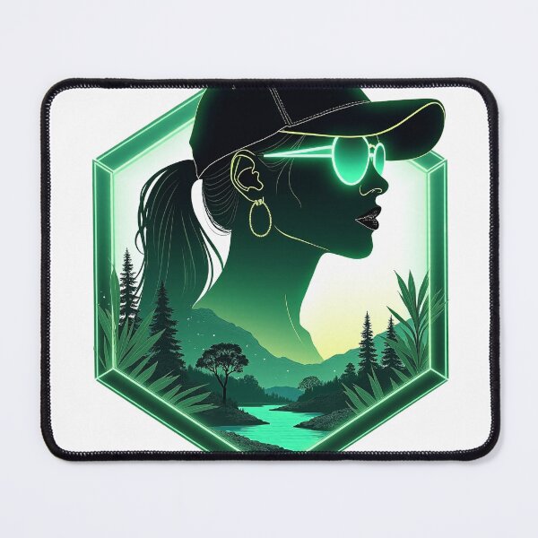 Item preview, Cyberpunk style emerald shield with neon forest inside a female silhouette designed and sold by GreenDreamArt.