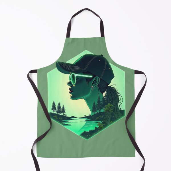 Item preview, Futuristic tech-wear emblem of a woman's profile inside a glowing green hexagon designed and sold by GreenDreamArt.