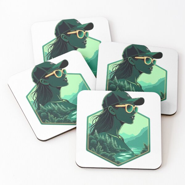 Item preview, Urban emerald hexagon shield with a double exposure woman wearing a cap and sunglasses designed and sold by GreenDreamArt.