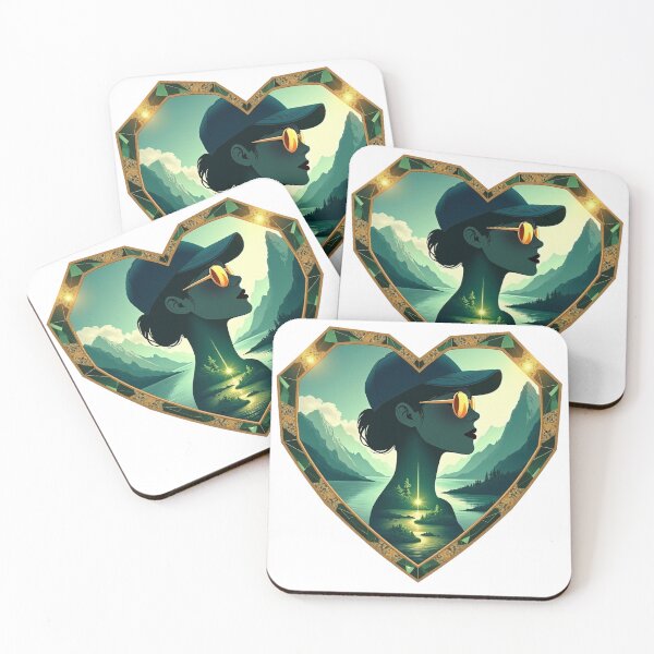 Item preview, Modern sporty female profile in a crystal heart frame, emerald and gold aesthetic designed and sold by GreenDreamArt.
