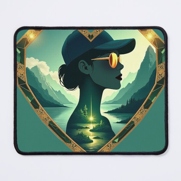 Item preview, Modern sporty female profile in a crystal heart frame, emerald and gold aesthetic designed and sold by GreenDreamArt.
