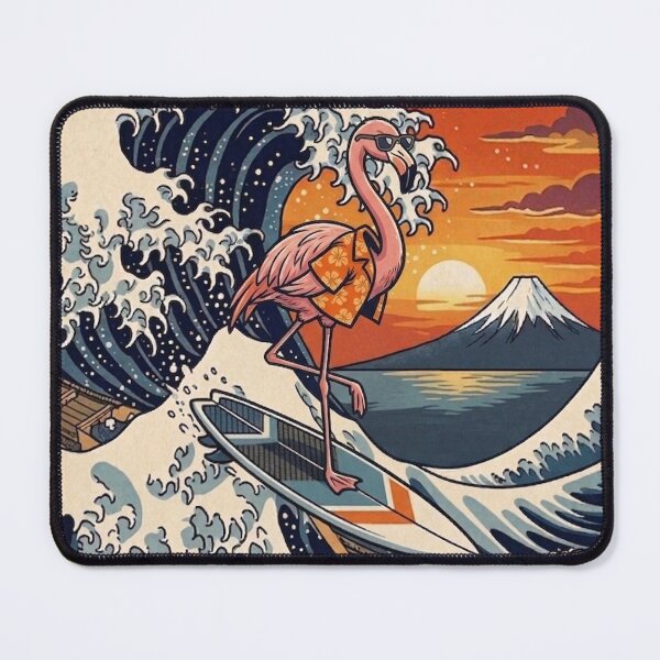 Item preview, Funny Flamingo Surfer Kanagawa Wave Japanese Sunset Vintage Boys Girls Kids designed and sold by FurryHavenPH.