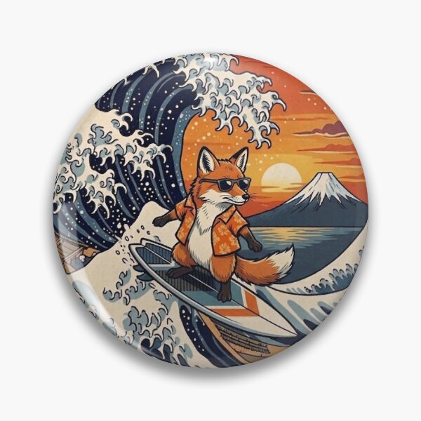 Item preview, Funny Fox Surfer Kanagawa Wave Japanese Sunset Vintage Boys Girls Kids designed and sold by FurryHavenPH.