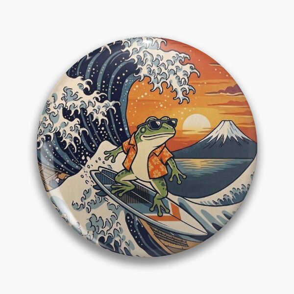 Item preview, Funny Frog Surfer Kanagawa Wave Japanese Sunset Vintage Boys Girls Kids designed and sold by FurryHavenPH.
