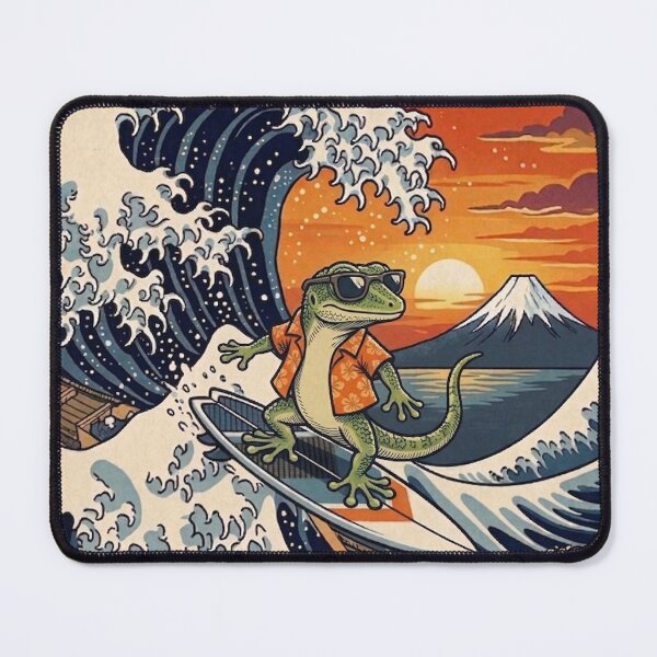 Item preview, Funny Gecko Surfer Kanagawa Wave Japanese Sunset Vintage Boys Girls Kids designed and sold by FurryHavenPH.