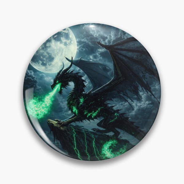 Item preview, Dark Dragon Under Full Moon – Green Fire Dragon, Gothic Fantasy Dragon, Night Dragon, Magical Dark Fantasy Art, Epic Dragon Illustration designed and sold by DrakariArt.