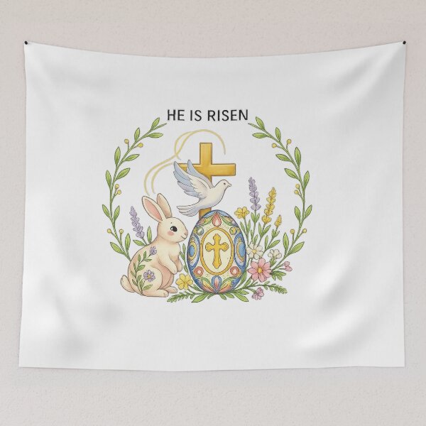 Item preview, He Is Risen Christian Easter Bunny Cross Floral Egg Design  designed and sold by StyleLap.