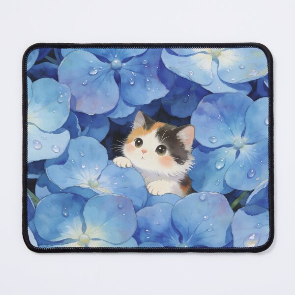Item preview, Cute Cat and Blue Hydrangea Flowers designed and sold by deelitt.