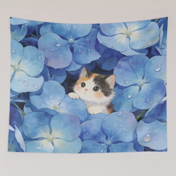Item preview, Cute Cat and Blue Hydrangea Flowers designed and sold by deelitt.