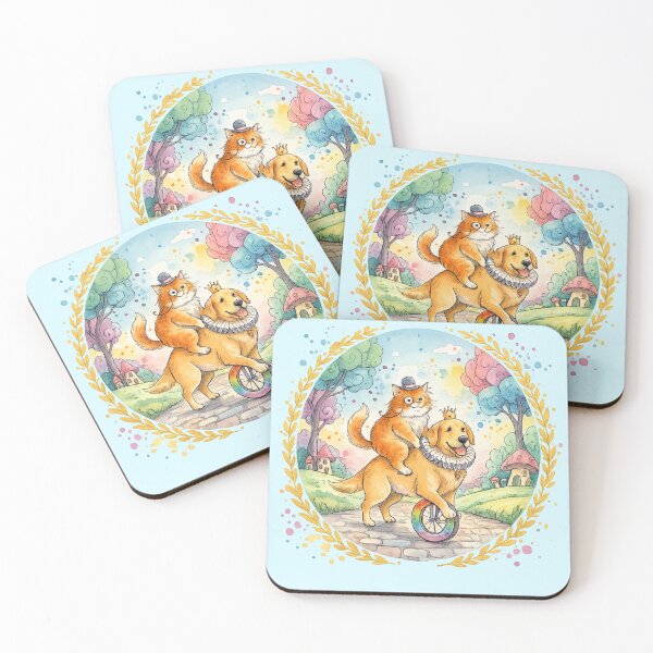 Item preview, Whimsical Cat & Dog Royal Ride – Fantasy Watercolor Animal Illustration designed and sold by StickyDelights.