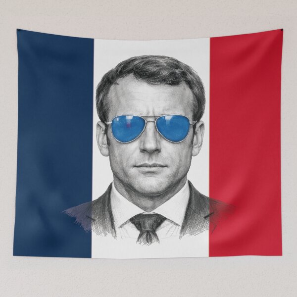 Item preview, Portrait of Emmanuel Macron, President of the French Republic, wearing his famous aviator-style sunglasses. designed and sold by Alan-David.