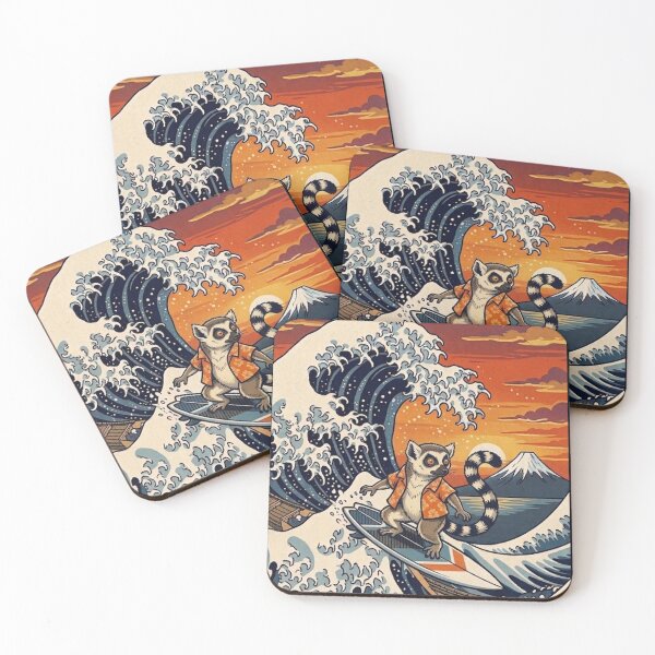 Item preview, Funny Lemur Surfer Kanagawa Wave Japanese Sunset Vintage Boys Girls Kids designed and sold by FurryHavenPH.