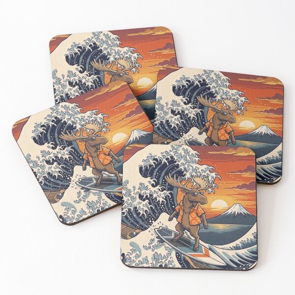 Item preview, Funny Moose Surfer Kanagawa Wave Japanese Sunset Vintage Boys Girls Kids designed and sold by FurryHavenPH.